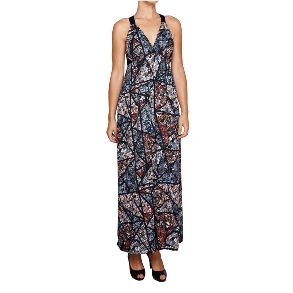 Lavand Multi-Coloured Patterned Cross Over Back Maxi Dress, Size XS, MSRP $96